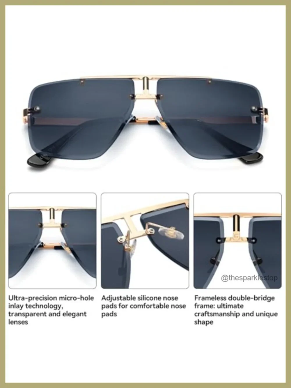 Rimless Oversized Square Sunglasses UV400 Protection Metal Frame